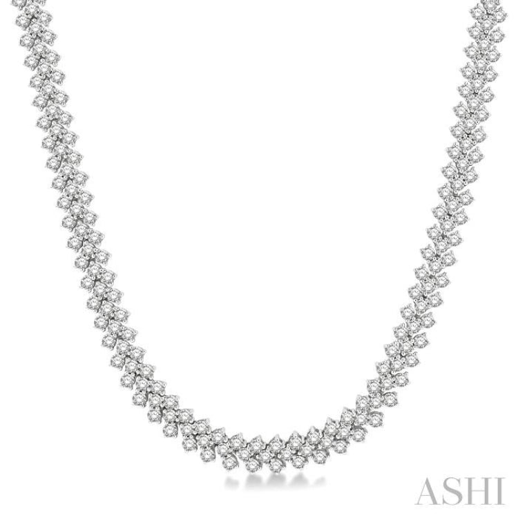 15 ctw Chevron Link Round Cut Diamond Tennis Necklace in 14K White Gold