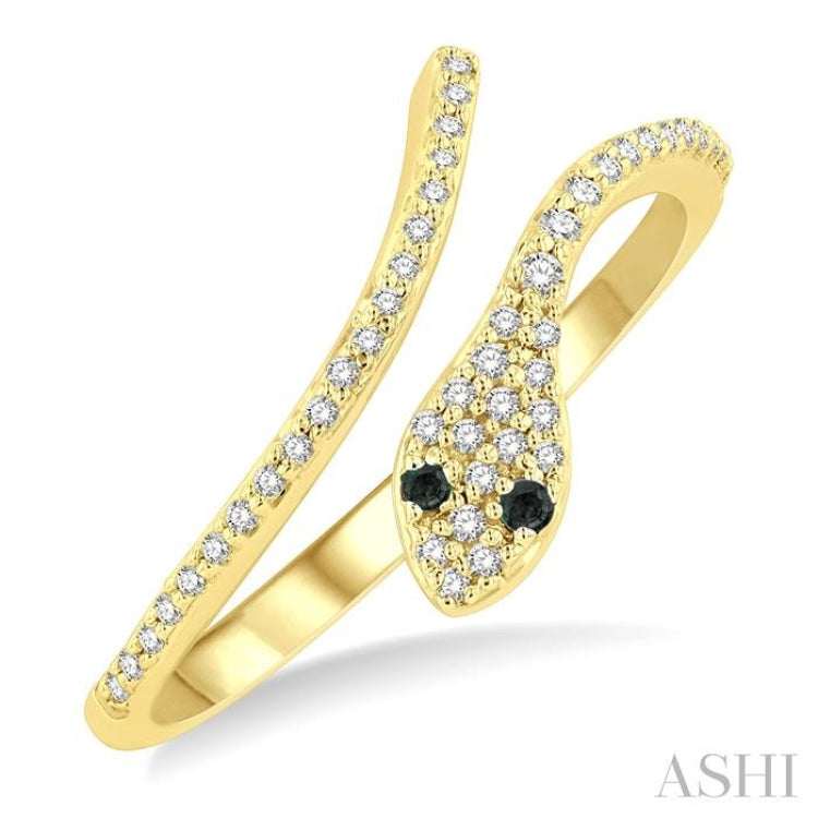 1/6 ctw Serpent White & Black Round Cut Diamond Petite Open FAshion Ring in 10K Yellow Gold