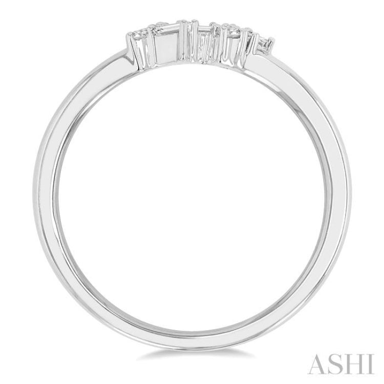 1/8 ctw Scatter Baguette and Round Cut Diamond Petite FAshion Ring in 14K White Gold