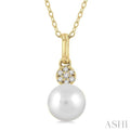 1/50 ctw Petite 6X6 MM Cultured Pearl and Round Cut Diamond FAshion Pendant With Chain in 10K Yellow Gold