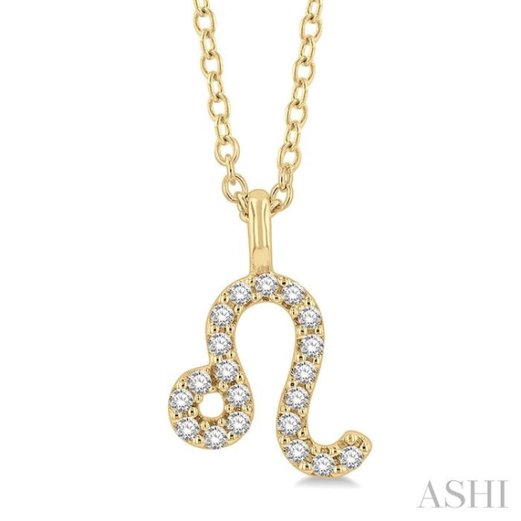 1/10 Ctw Leo Round Cut Diamond Zodiac Pendant With Chain in 10K Yellow Gold