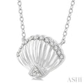 1/10 Ctw Nautical Seashell Petite Round Cut Diamond FAshion Pendant With Chain in 10K White Gold