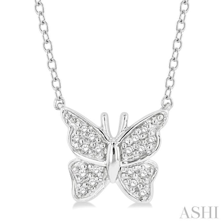 1/20 Ctw Butterfly Petite Round Cut Diamond FAshion Pendant With Chain In 10K White Gold