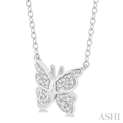 1/20 Ctw Butterfly Petite Round Cut Diamond FAshion Pendant With Chain In 10K White Gold