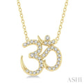 1/6 Ctw 'OM' Symbol Petite Round Cut Diamond FAshion Pendant With Chain in 10K Yellow Gold