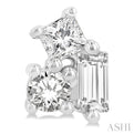 1/6 ctw Petite Tri-Stone Scatter Princess, Baguette & Round Cut Diamond FAshion Stud Earring in 10K White Gold