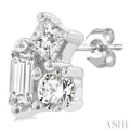 1/6 ctw Petite Tri-Stone Scatter Princess, Baguette & Round Cut Diamond FAshion Stud Earring in 10K White Gold