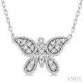 1/10 Ctw Butterfly Petite Round Cut Diamond FAshion Pendant With Chain in 10K White Gold