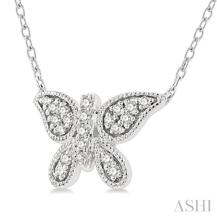 1/10 Ctw Butterfly Petite Round Cut Diamond FAshion Pendant With Chain in 10K White Gold