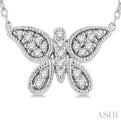 1/10 Ctw Butterfly Petite Round Cut Diamond FAshion Pendant With Chain in 10K White Gold