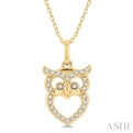 1/8 Ctw Owl Frame Petite Round Cut Diamond FAshion Pendant With Chain in 10K Yellow Gold