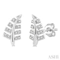 1/10 Ctw Fern Leaf Petite Round Cut Diamond FAshion Stud Earring in 10K White Gold