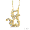 1/6 Ctw Cat Shape Petite Round Cut Diamond FAshion Pendant With Chain in 10K Yellow Gold