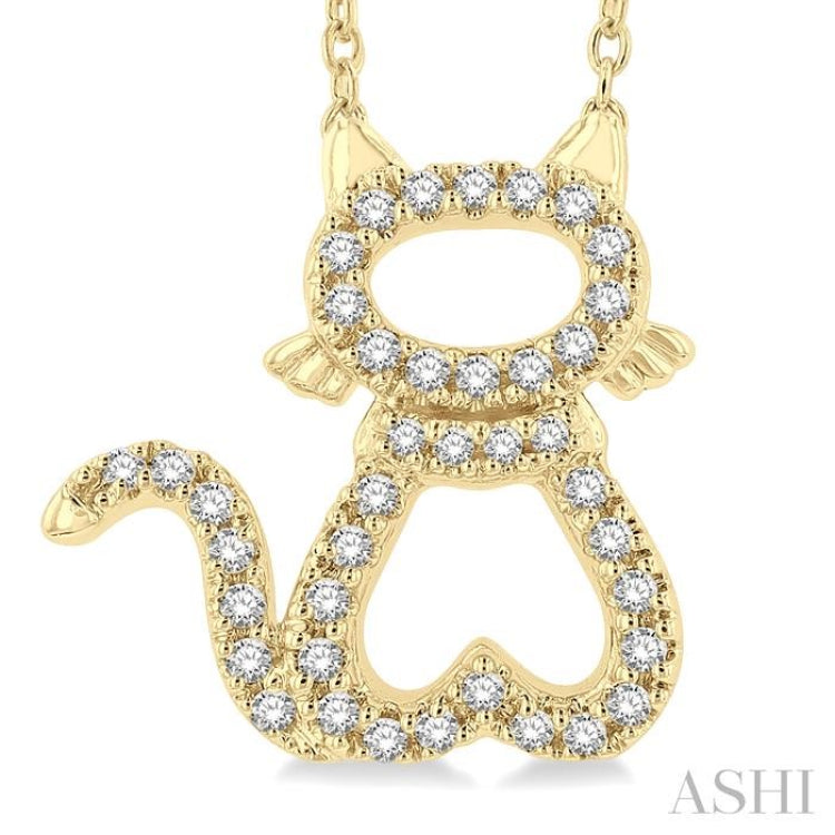 1/6 Ctw Cat Shape Petite Round Cut Diamond FAshion Pendant With Chain in 10K Yellow Gold