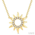 1/10 Ctw Sun Symbol Petite Round Cut Diamond FAshion Pendant With Chain in 10K Yellow Gold