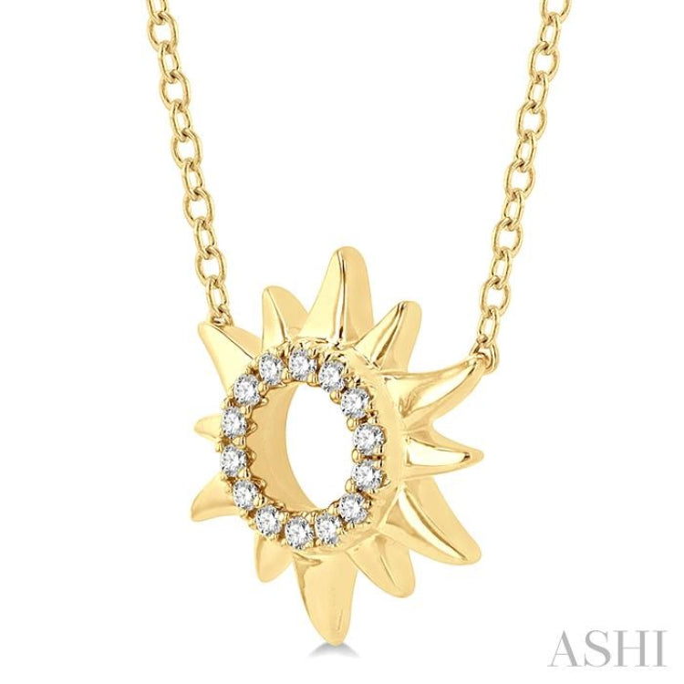 1/10 Ctw Sun Symbol Petite Round Cut Diamond FAshion Pendant With Chain in 10K Yellow Gold