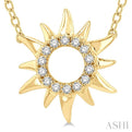 1/10 Ctw Sun Symbol Petite Round Cut Diamond FAshion Pendant With Chain in 10K Yellow Gold