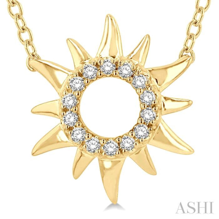 1/10 Ctw Sun Symbol Petite Round Cut Diamond FAshion Pendant With Chain in 10K Yellow Gold