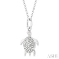 1/10 Ctw Sea Turtle Petite Round Cut Diamond FAshion Pendant With Chain in 10K White Gold