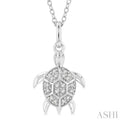 1/10 Ctw Sea Turtle Petite Round Cut Diamond FAshion Pendant With Chain in 10K White Gold