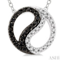 1/6 Ctw Tao Yin Yang Petite White & Black Round Cut Diamond FAshion Pendant With Chain in 10K White Gold