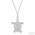 1/6 Ctw Marine Life Turtle Petite Round Cut Diamond FAshion Pendant With Chain in 10K White Gold