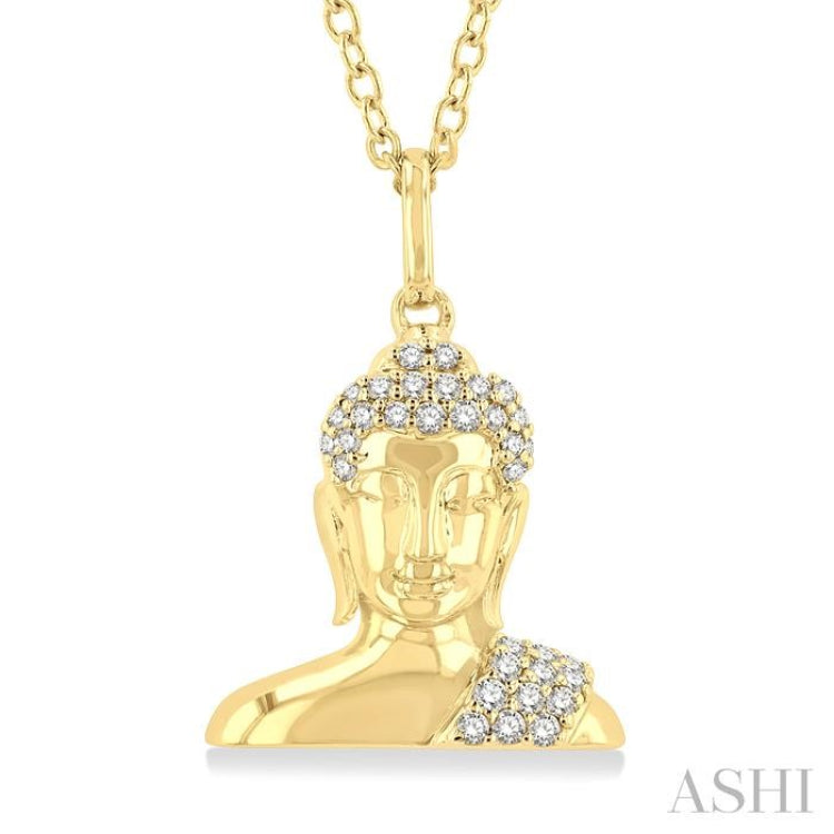 1/8 Ctw Buddha Petite Round Cut Diamond FAshion Pendant With Chain in 10K Yellow Gold