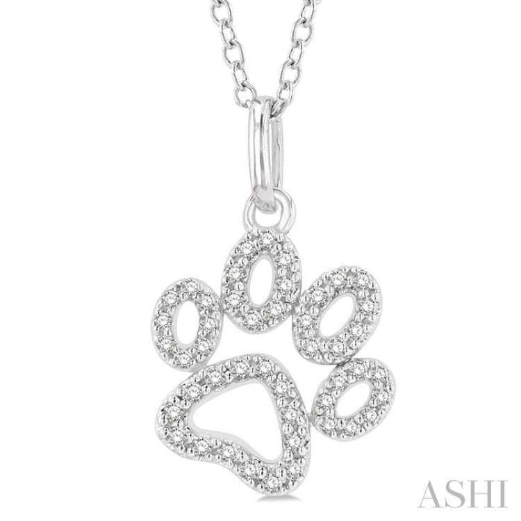 1/6 Ctw Open Dog Paw Petite Round Cut Diamond FAshion Pendant With Chain in 10K White Gold