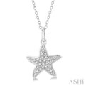 1/10 Ctw Starfish Petite Round Cut Diamond FAshion Pendant With Chain in 10K White Gold