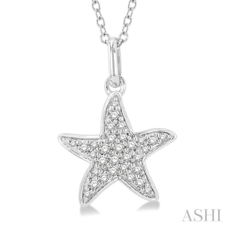 1/10 Ctw Starfish Petite Round Cut Diamond FAshion Pendant With Chain in 10K White Gold