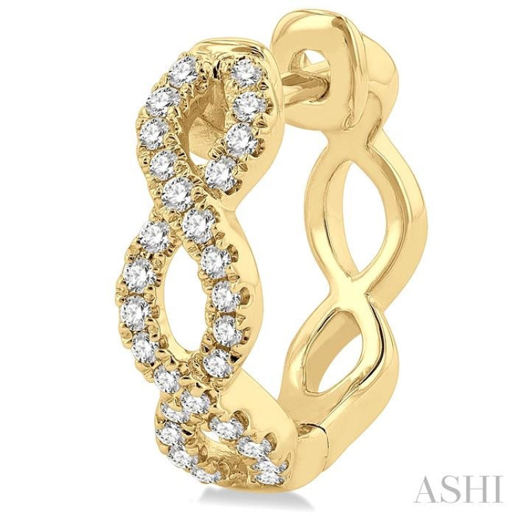 1/4 ctw Petite Twisted Round Cut Diamond FAshion Huggies in 10K Yellow Gold