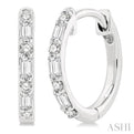 1/4 ctw Petite Baguette and Round Cut Diamond FAshion Huggies in 10K White Gold