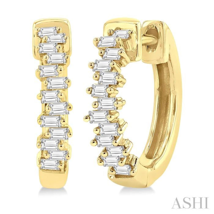 1/3 ctw Petite Scatter Baguette Cut Diamond FAshion Huggies in 10K Yellow Gold