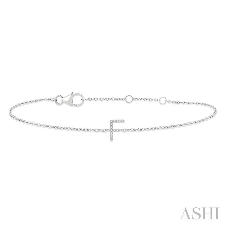 1/20 ctw Initial 'F' Round Cut Diamond Bracelet in 10K White Gold