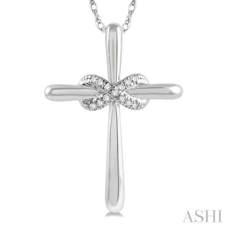 1/20 Ctw Infinity Round Cut Diamond Cross Pendant With Chain in 10K White Gold