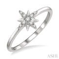 1/10 Ctw Star Center Round Cut Diamond Petite FAshion Ring in 10K White Gold