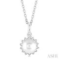 1/10 ctw Petite 6X6 MM Cultured Pearl and Round Cut Diamond FAshion Pendant With Chain in 10K White Gold