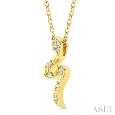 1/20 Ctw Snake Petite Round Cut Diamond FAshion Pendant With Chain in 10K Yellow Gold