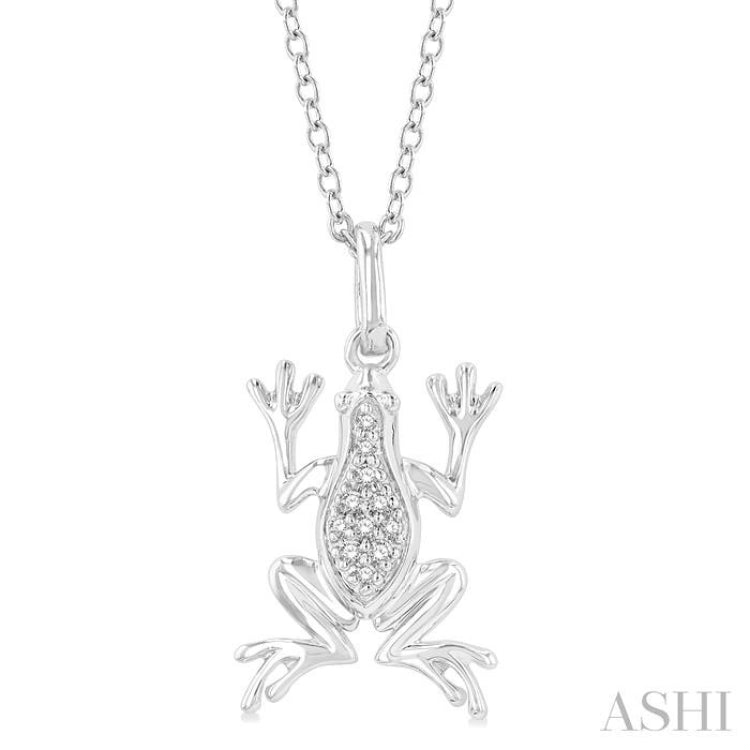 1/20 ctw Amphibian Round Cut Diamond Petite FAshion Pendant With Chain in 10K White Gold