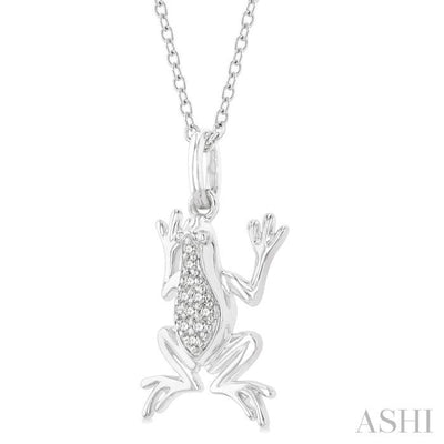 1/20 ctw Amphibian Round Cut Diamond Petite FAshion Pendant With Chain in 10K White Gold