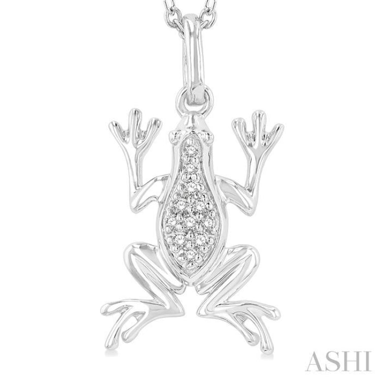 1/20 ctw Amphibian Round Cut Diamond Petite FAshion Pendant With Chain in 10K White Gold