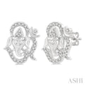 1/6 ctw Petite Ganesha in 'OM' Symbol Round Cut Diamond FAshion Stud Earring in 10K White Gold