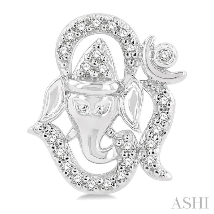 1/6 ctw Petite Ganesha in 'OM' Symbol Round Cut Diamond FAshion Stud Earring in 10K White Gold