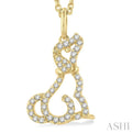 1/8 ctw Petite Dog Motif Round Cut Diamond FAshion Pendant With Chain in 10K Yellow Gold