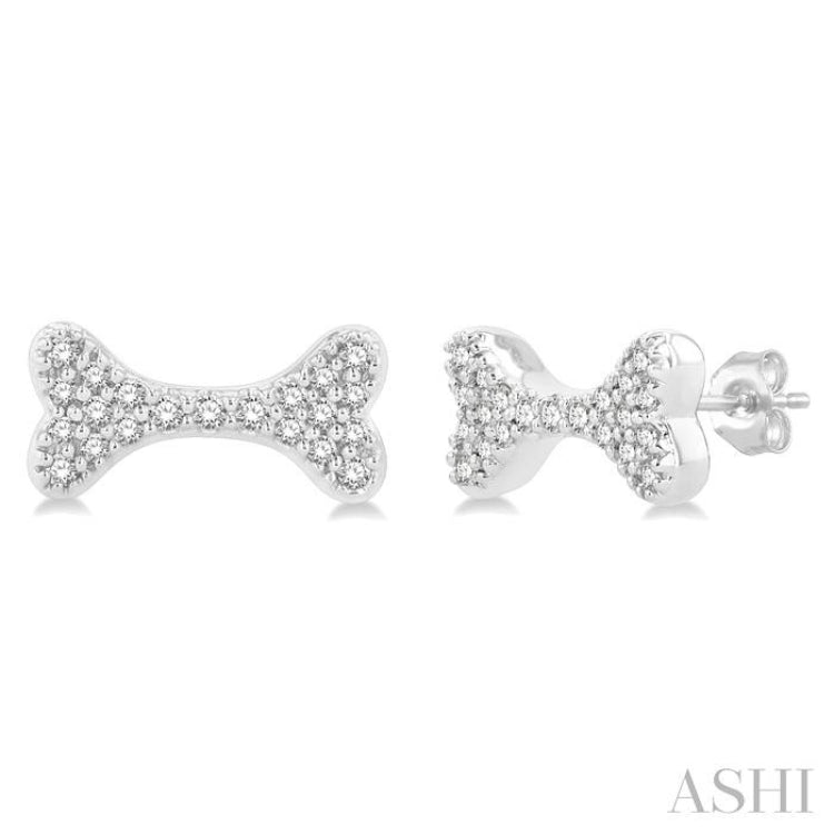 1/6 Ctw Dog Bone Petite Round Cut Diamond FAshion Stud Earring in 10K White Gold