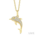 1/10 ctw Petite Nautical Dolphin Round Cut Diamond FAshion Pendant With Chain in 10K Yellow Gold