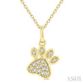 1/10 Ctw Dog Paw Petite Round Cut Diamond FAshion Pendant With Chain in 10K Yellow Gold