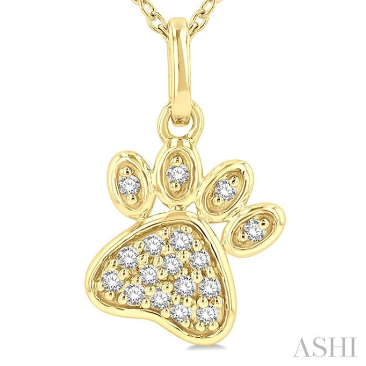 1/10 Ctw Dog Paw Petite Round Cut Diamond FAshion Pendant With Chain in 10K Yellow Gold