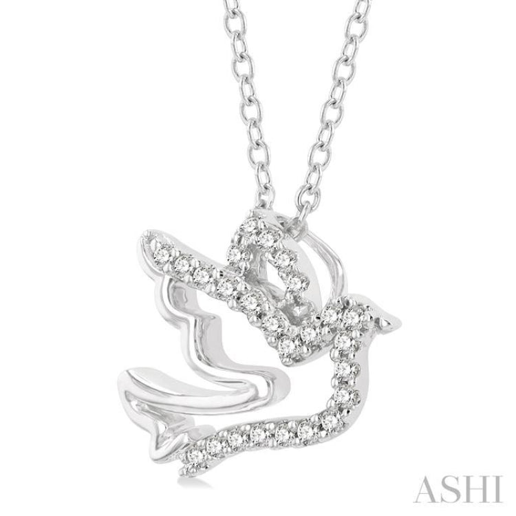 1/10 ctw Petite Dove Round Cut Diamond FAshion Pendant With Chain in 10K White Gold