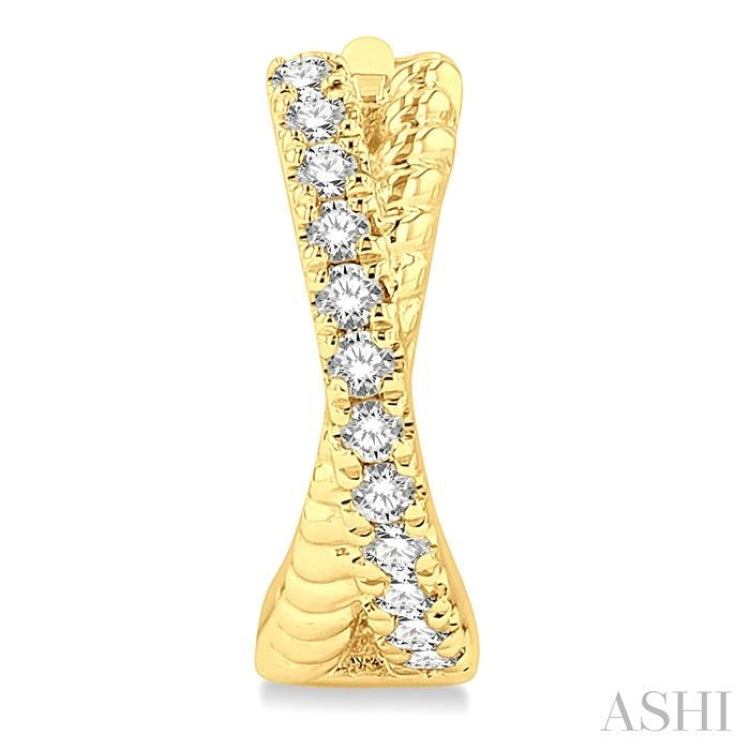 1/6 ctw Petite Crisscross Rope and Round Cut Diamond FAshion Huggies in 10K Yellow Gold